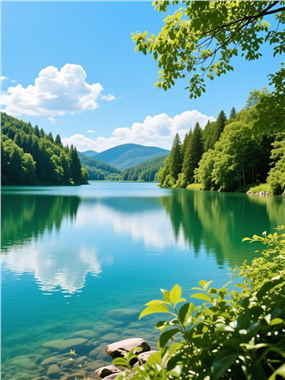 蓝天白云唯美湖泊山水风光图片